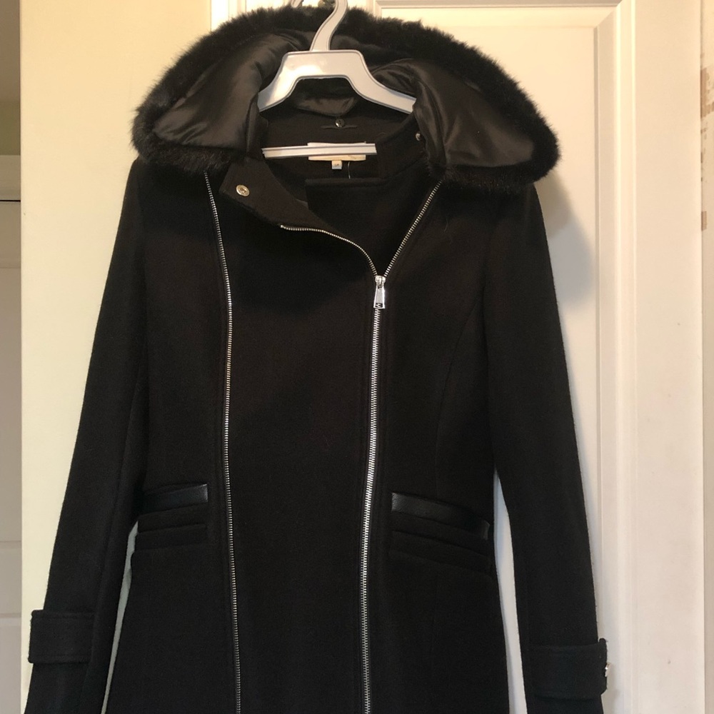 Wool Removable Faux Fur Collar Coat Sz SM